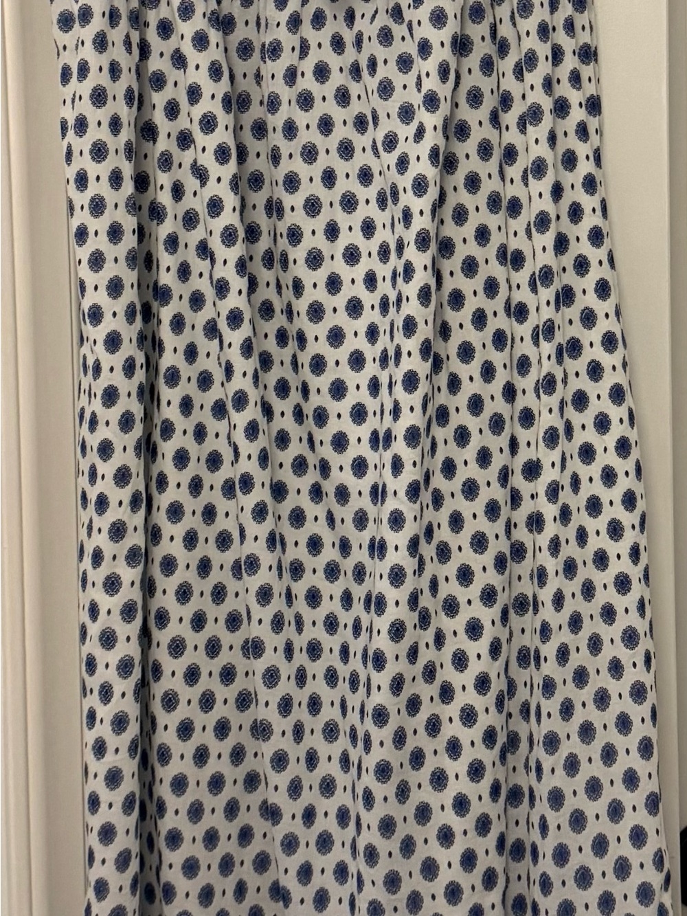 J. Crew White Maxi Dress with Navy Dot Medallion Print